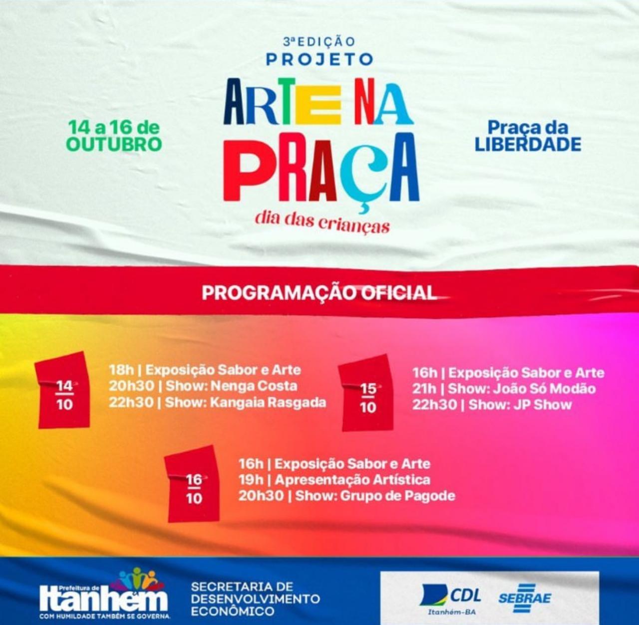 3º Arte na Praça – Edição Dia das Crianças - começa nesta sexta e vai até domingo