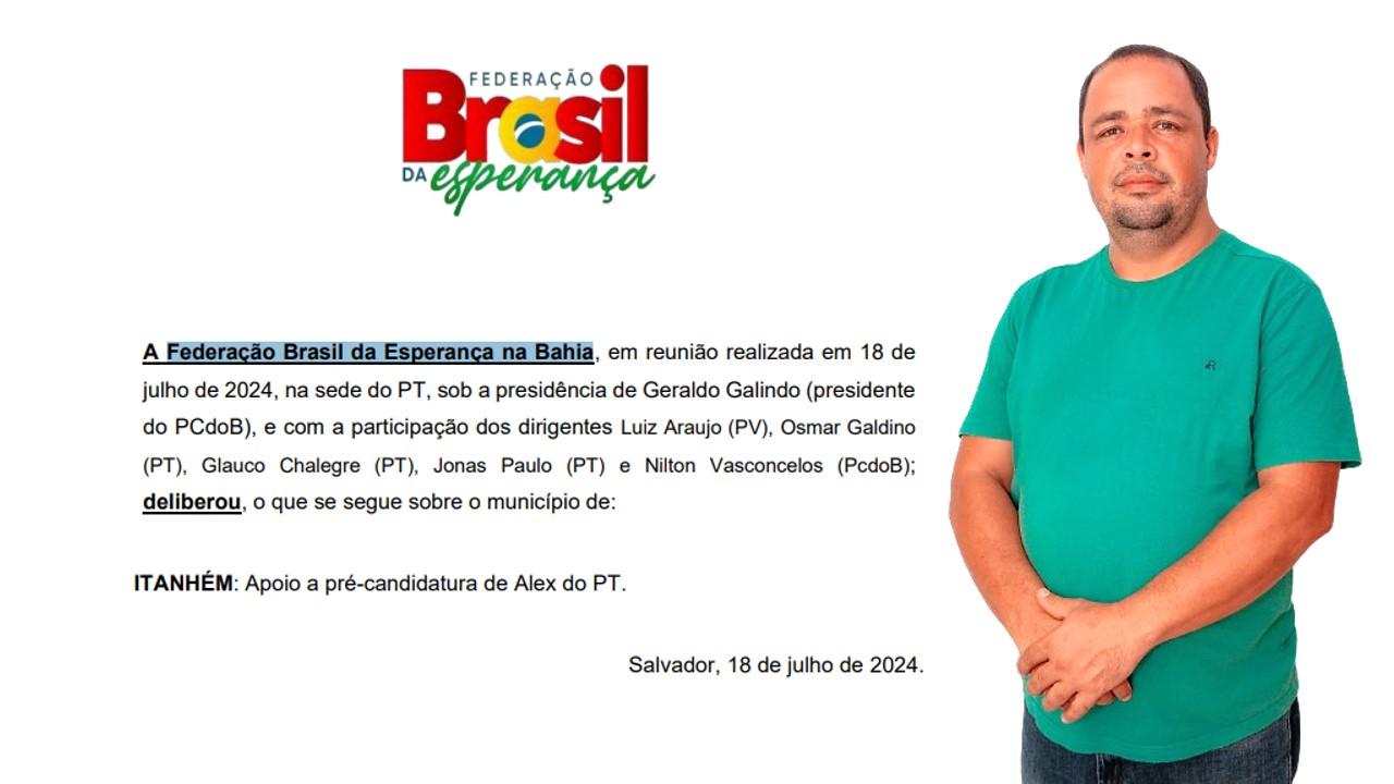 PT da Bahia aprova candidatura de Alex Chaves para prefeitura de Itanhém