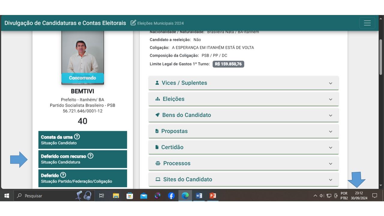 Bentivi refuta matéria e diz que não está inelegível; site do TRE confirma que candidato está concorrendo às eleições de Itanhém
