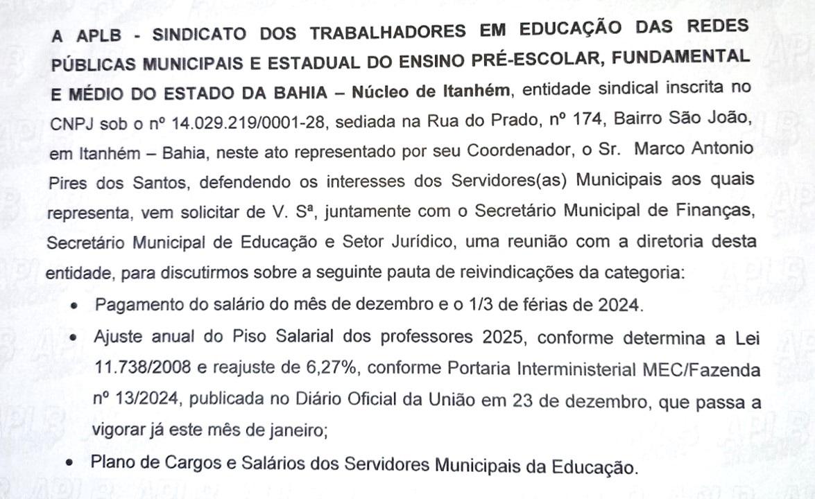 APLB solicita reunião com Bentivi, secretários e setor jurídico para tratar de demandas dos professores