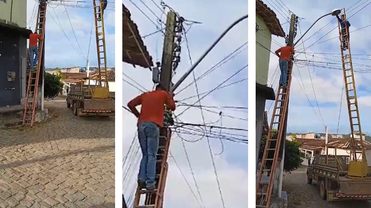 Falta de equipamentos de segurança coloca em risco eletricistas; aluno já morreu eletrocutado em gestão anterior de Bentivi