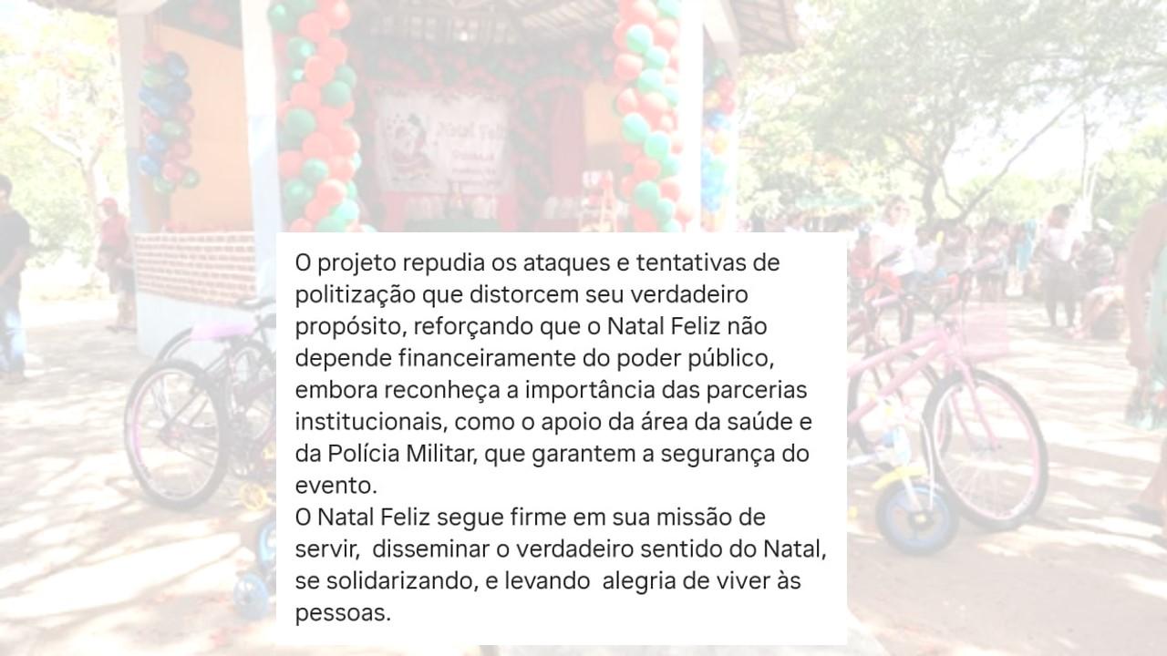 Se alguém politizou o Natal Feliz foi a mulher do prefeito com a conivência dos que fingem não ver a relação entre projeto e poder