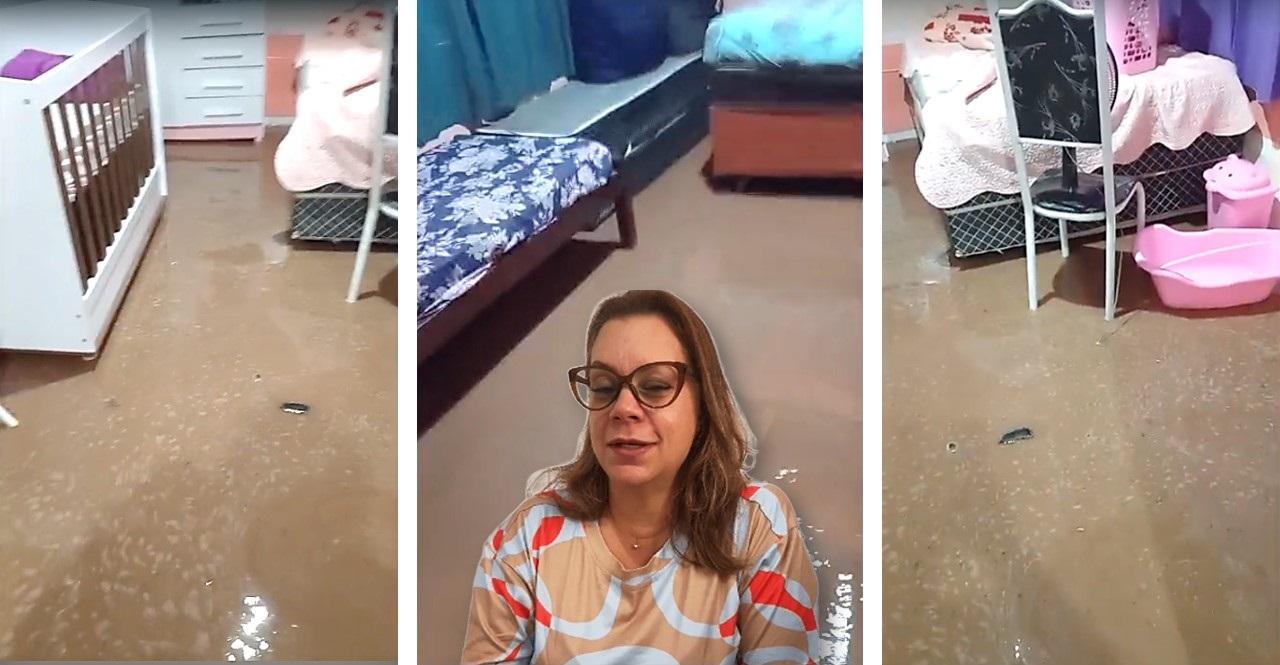 Mãe de bebê recém-nascido tem casa alagada por calçamento mal feito e Secretaria de Assistência Social ignora situação; mulher do prefeito é a chefe da pasta