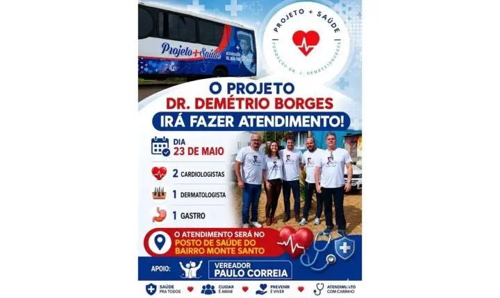 Projeto Doutor Demétrio Borges vai atender moradores do Monte Santo, que está sem médico